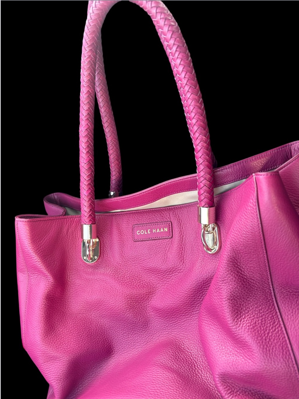 Cole Haan Hot Pink Braided-Handle Leather Tote
